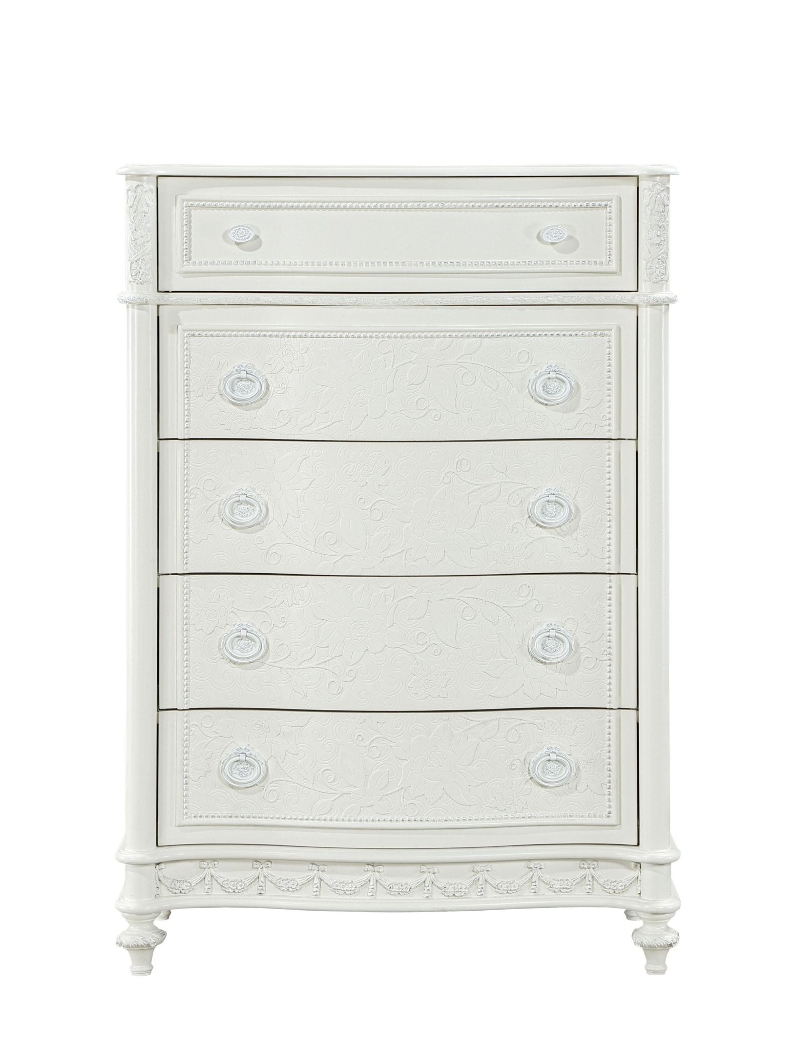 Ivory Wood Chest with 5 Drawers & Open Shelf | Rustic Storage Cabinet - 1st Choice Furniture Direct