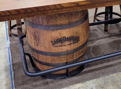 Jack Daniel’s® Whiskey Barrel Table | Double Barrel Bar Table with Reclaimed Wood Top (84") - 1st Choice Furniture Direct