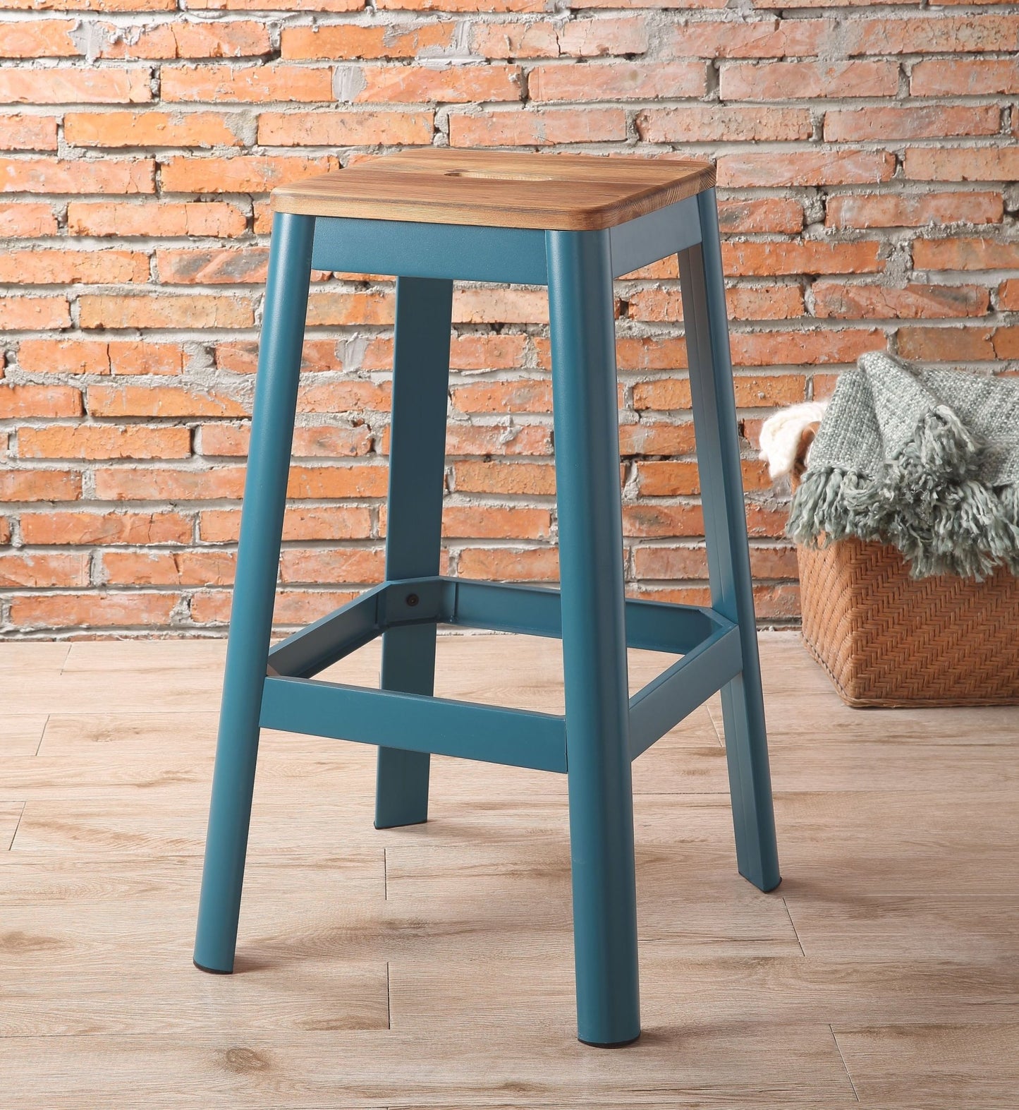 Jacotte Natural & Teal Finish Bar Stool - 1st Choice Furniture Direct