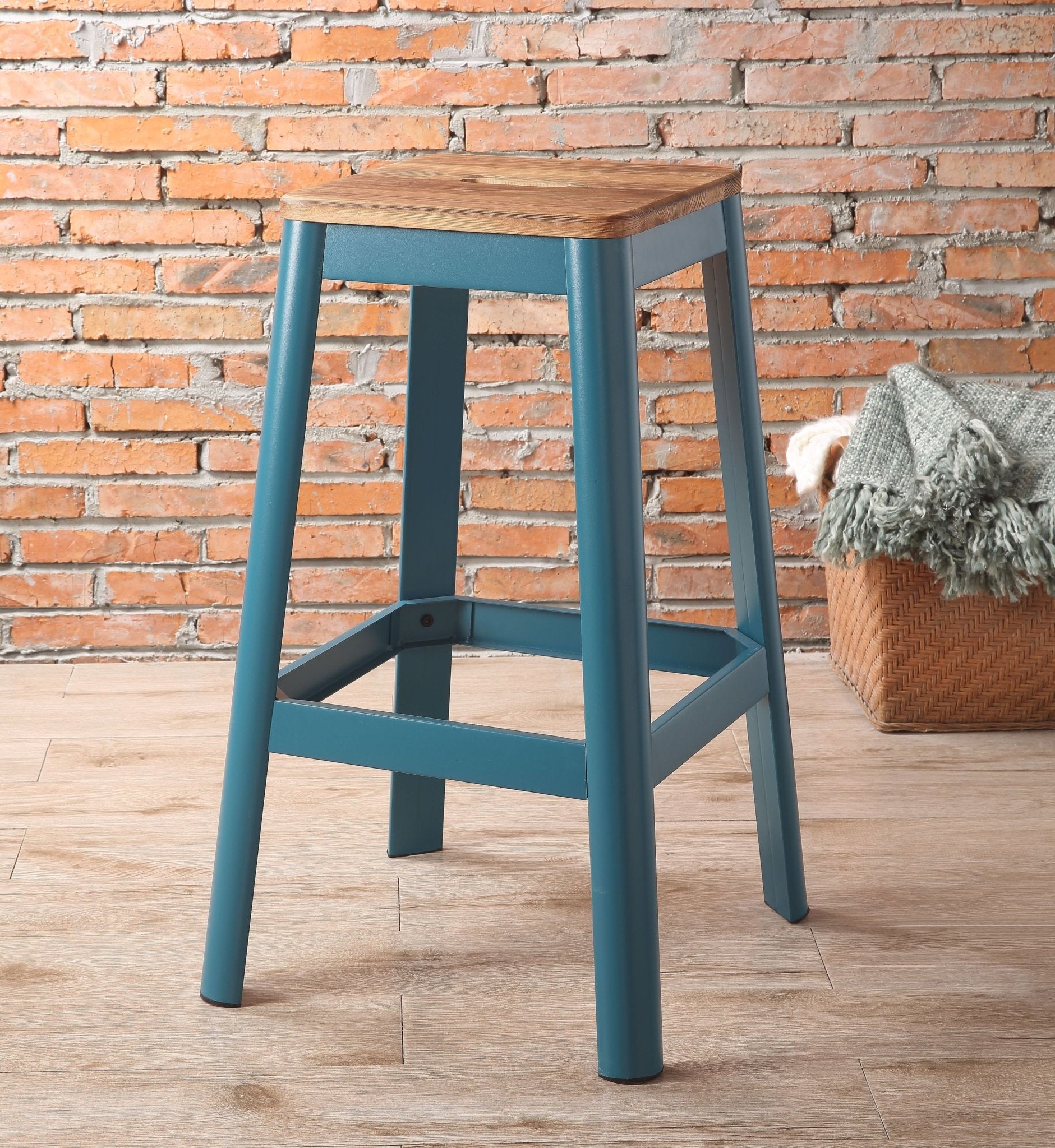 Jacotte Natural & Teal Finish Bar Stool - 1st Choice Furniture Direct