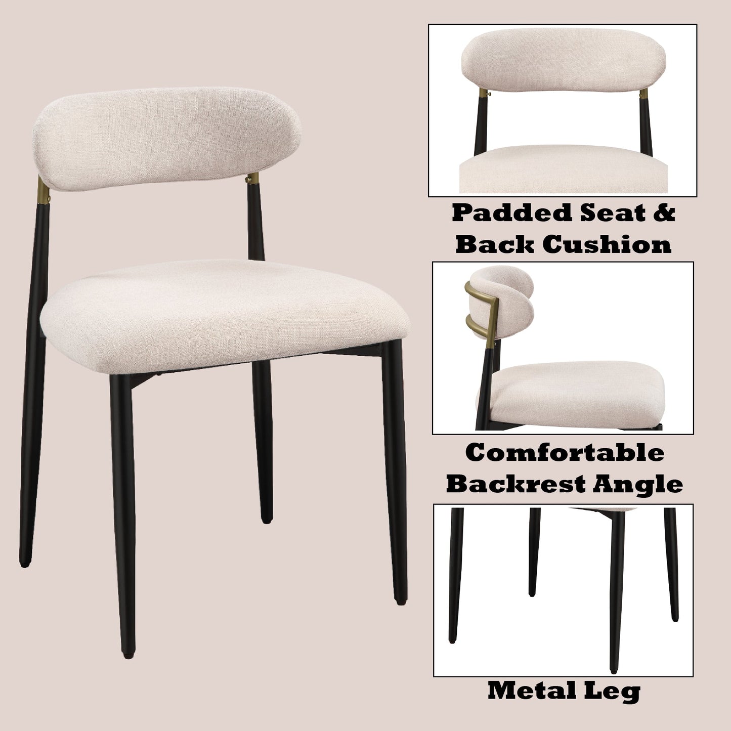 Jaramillo Beige Fabric & Black Finish Side Chair (Set of 2) - 1st Choice Furniture Direct