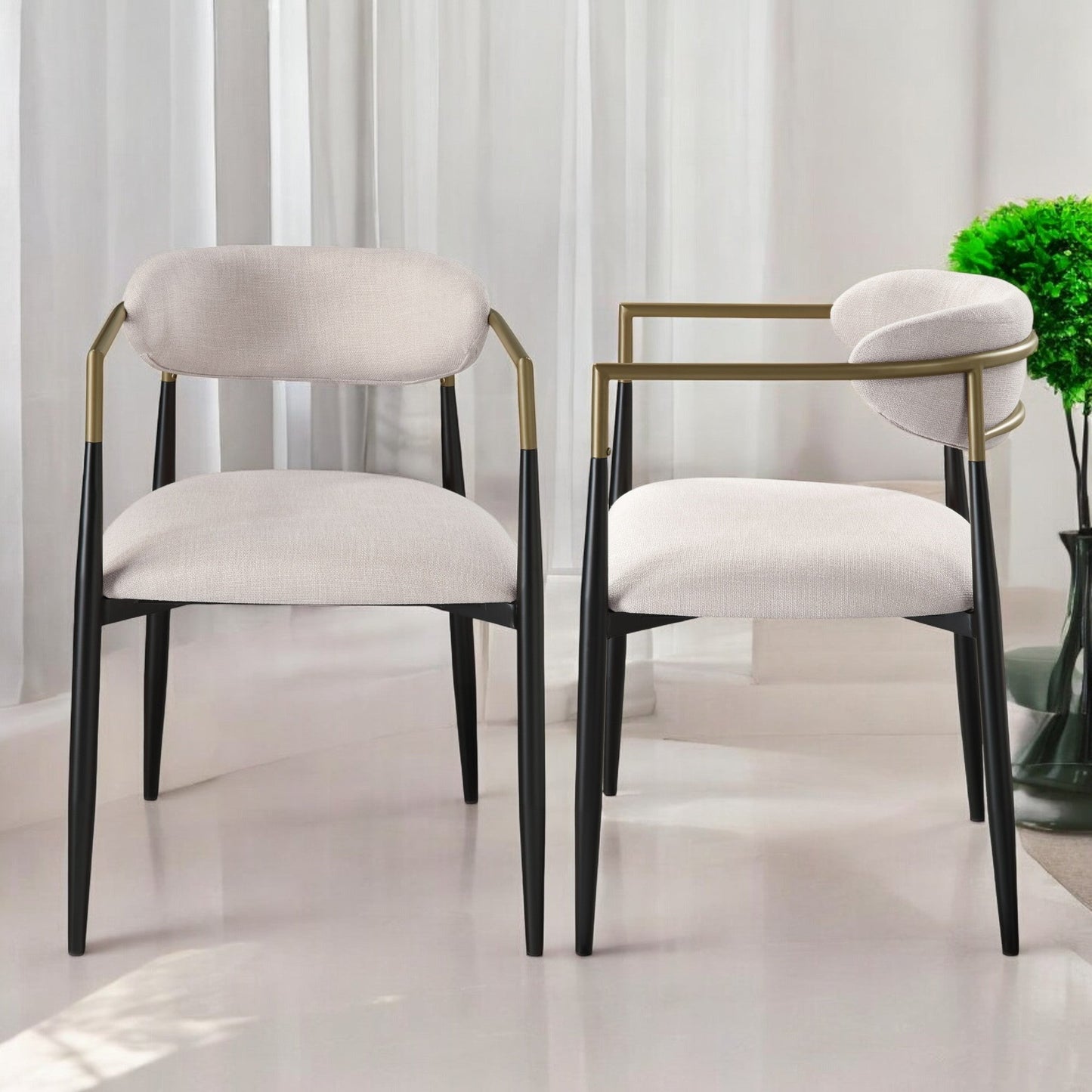 Jaramillo Beige Linen& Black Finish Side Chair (Set of 2) - 1st Choice Furniture Direct