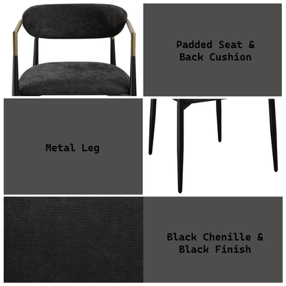 Jaramillo Black Chenille & Black Finish Side Chair (Set of 2) - 1st Choice Furniture Direct