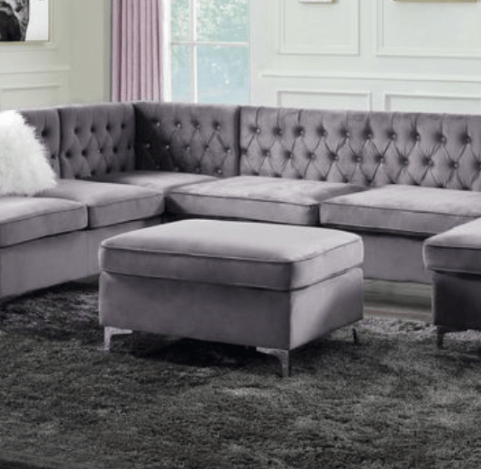 Jaszira Gray Velvet Ottoman - 1st Choice Furniture Direct