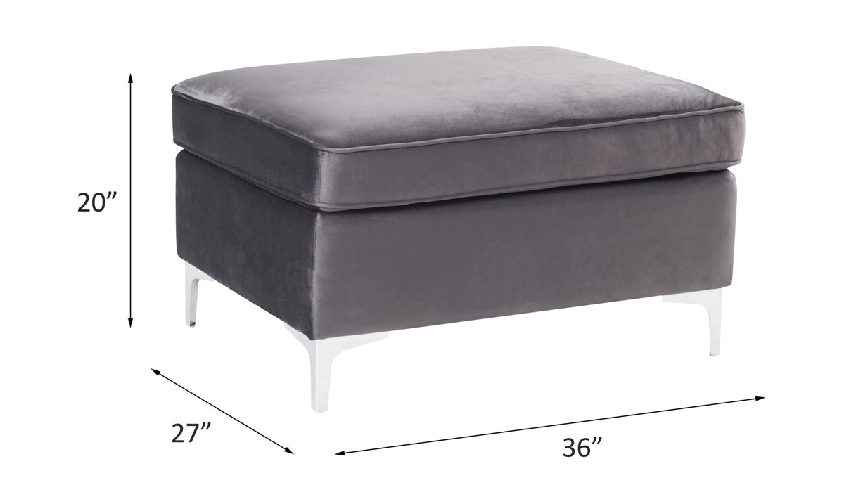 Jaszira Gray Velvet Ottoman - 1st Choice Furniture Direct