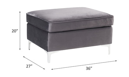 Jaszira Gray Velvet Ottoman - 1st Choice Furniture Direct