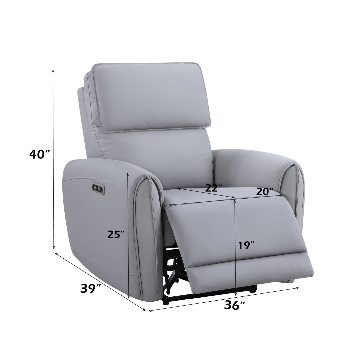 Jeromie Gray Synthetic Leather Power Motion Recliner w/USB Port - 1st Choice Furniture Direct