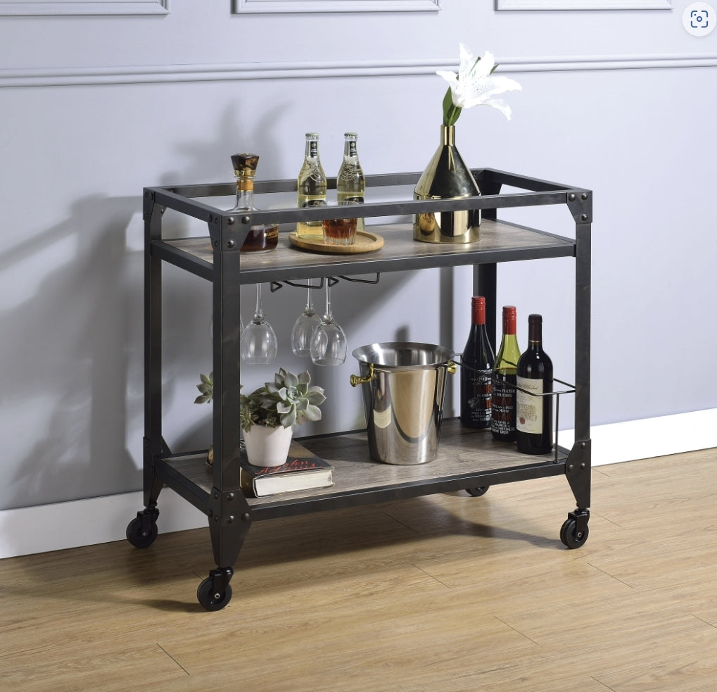 Jorgensen Rustic Oak & Charcoal Finish Serving Cart - 1st Choice Furniture Direct