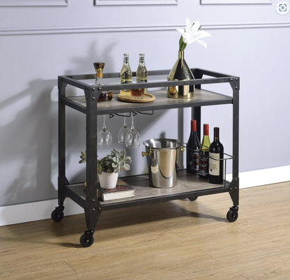 Jorgensen Rustic Oak & Charcoal Finish Serving Cart - 1st Choice Furniture Direct