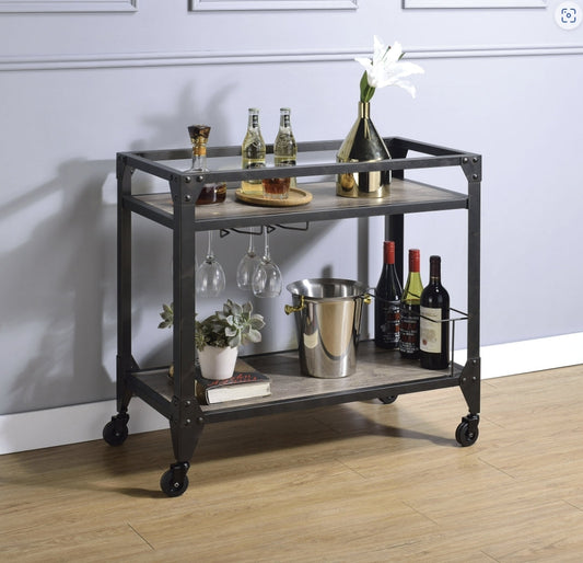 Jorgensen Rustic Oak & Charcoal Finish Serving Cart - 1st Choice Furniture Direct