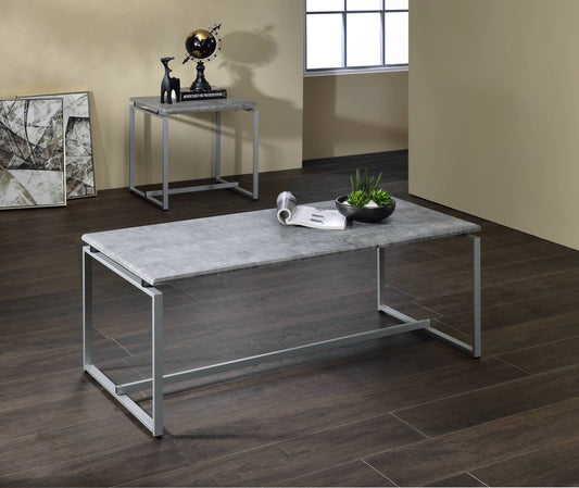 Jurgen 3PC Faux Concrete Top & Silver Finish Pack Coffee & End Set - 1st Choice Furniture Direct