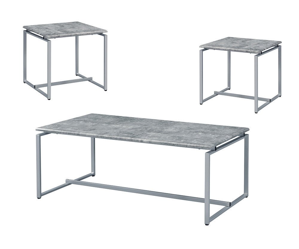 Jurgen 3PC Faux Concrete Top & Silver Finish Pack Coffee & End Set - 1st Choice Furniture Direct