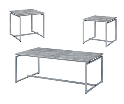 Jurgen 3PC Faux Concrete Top & Silver Finish Pack Coffee & End Set - 1st Choice Furniture Direct