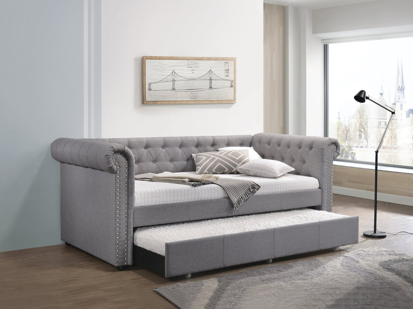 Justice Smoke Gray Fabric Daybed W/Trundle (Twin) - 1st Choice Furniture Direct