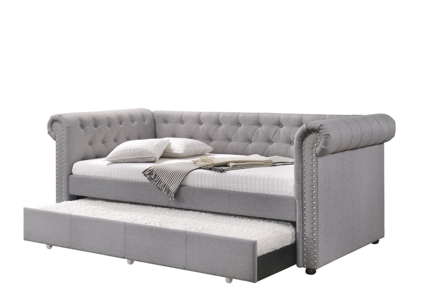 Justice Smoke Gray Fabric Daybed W/Trundle (Twin) - 1st Choice Furniture Direct