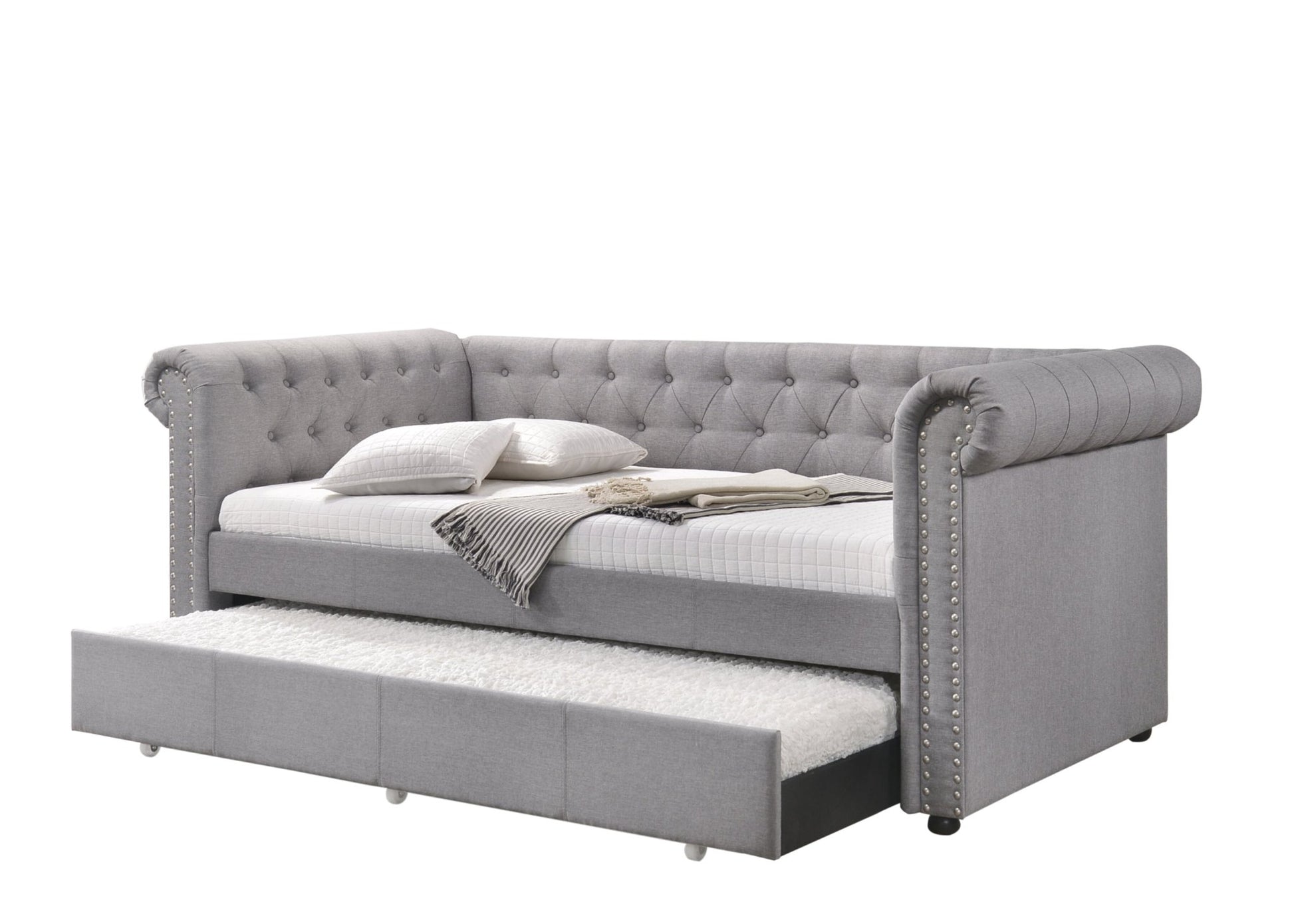 Justice Smoke Gray Fabric Daybed W/Trundle (Twin) - 1st Choice Furniture Direct