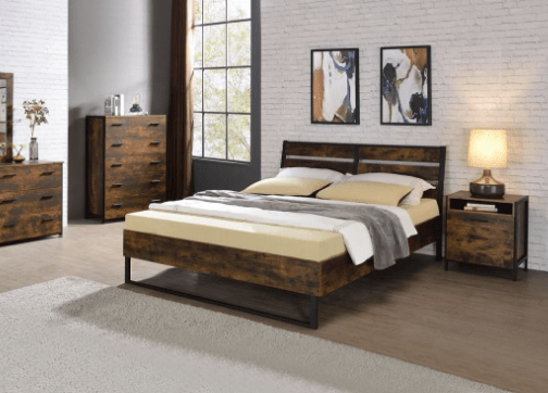 Juvanth Rustic Oak & Black Finish E. King Bed - 1st Choice Furniture Direct