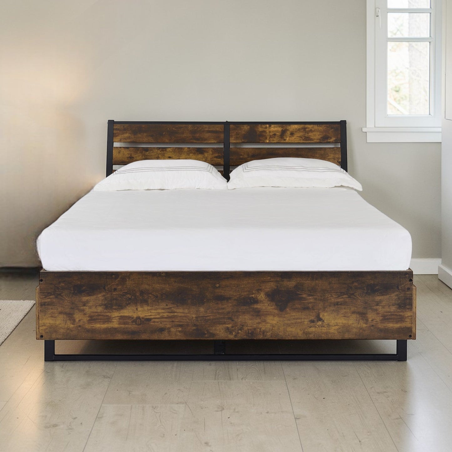 Juvanth Rustic Oak & Black Finish EK Bed W/Storage - 1st Choice Furniture Direct