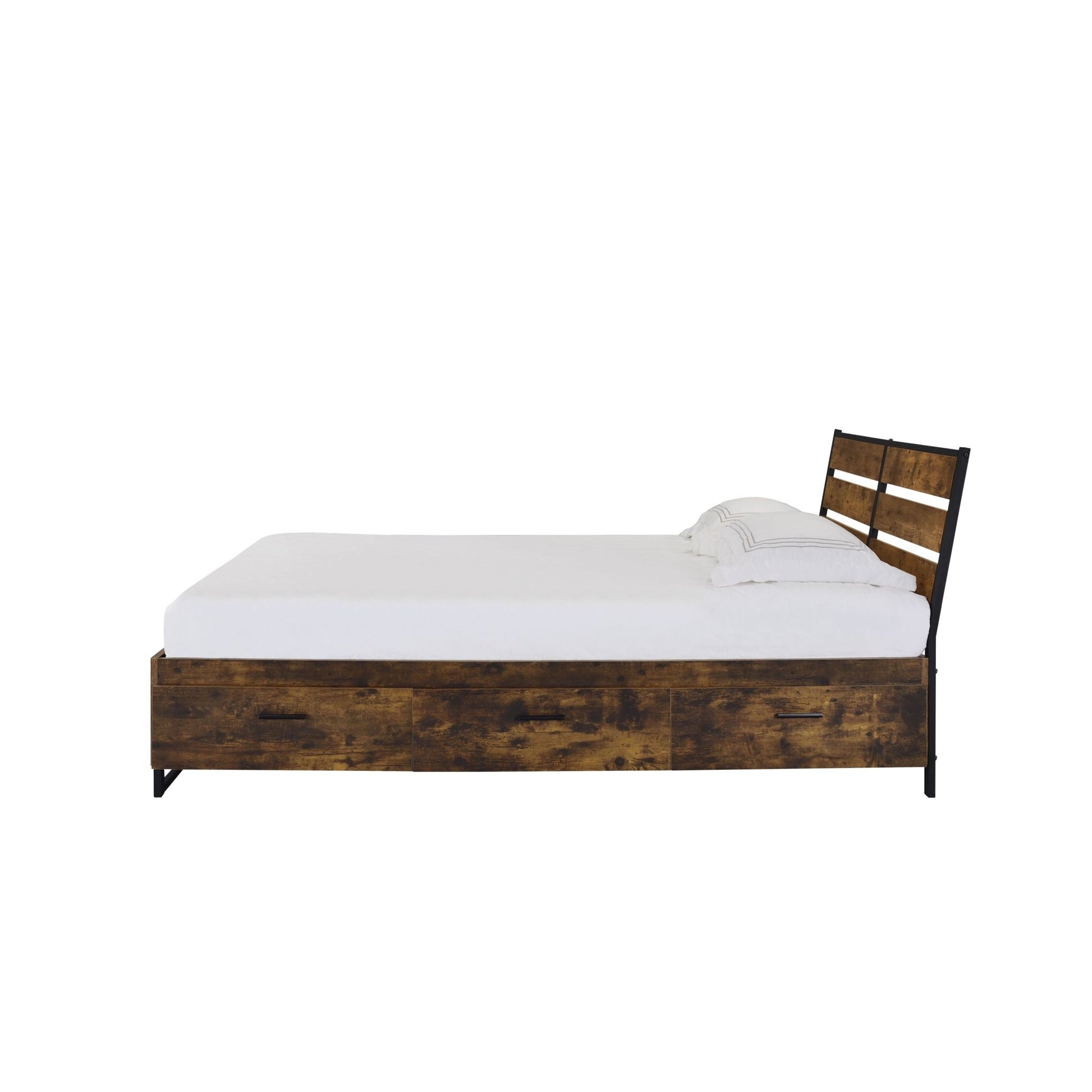 Juvanth Rustic Oak & Black Finish EK Bed W/Storage - 1st Choice Furniture Direct