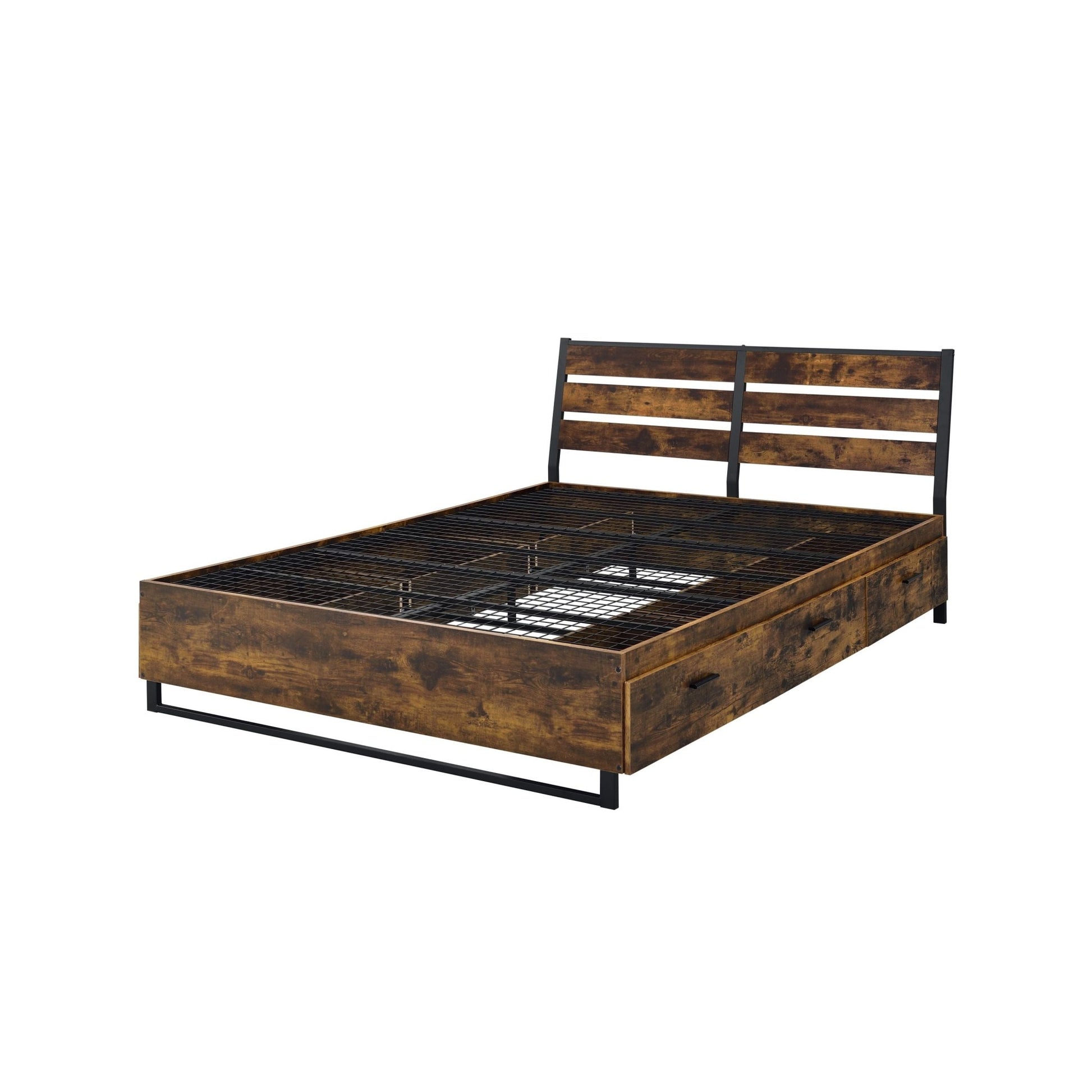 Juvanth Rustic Oak & Black Finish EK Bed W/Storage - 1st Choice Furniture Direct