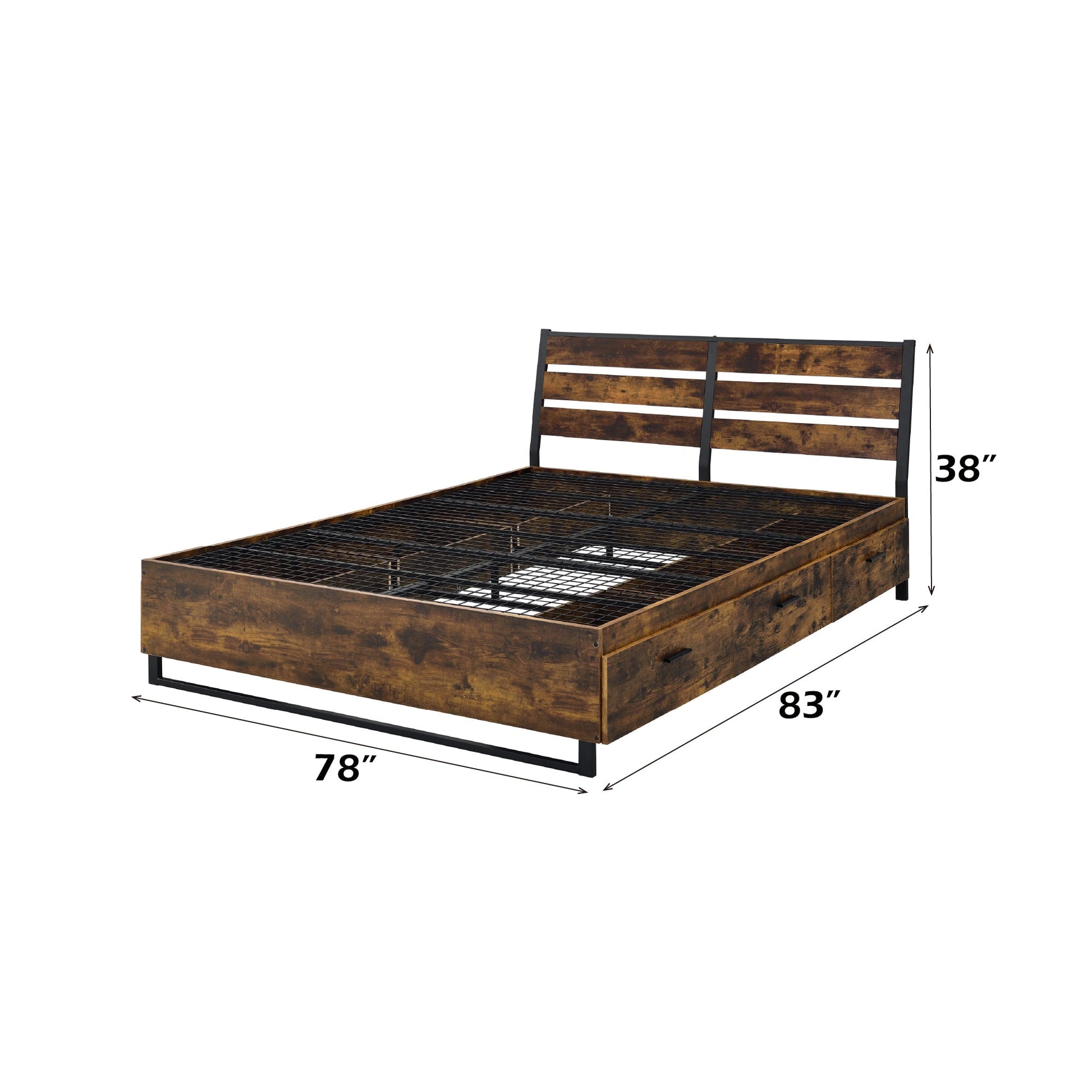 Juvanth Rustic Oak & Black Finish EK Bed W/Storage - 1st Choice Furniture Direct