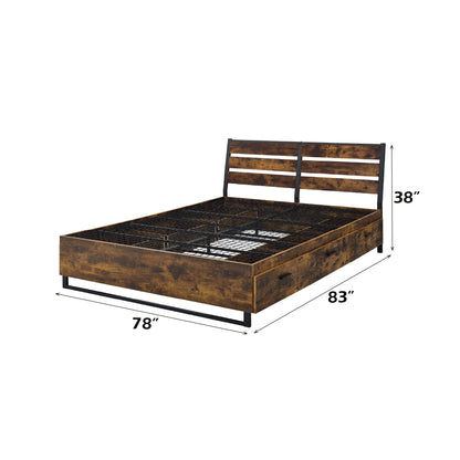 Juvanth Rustic Oak & Black Finish EK Bed W/Storage - 1st Choice Furniture Direct
