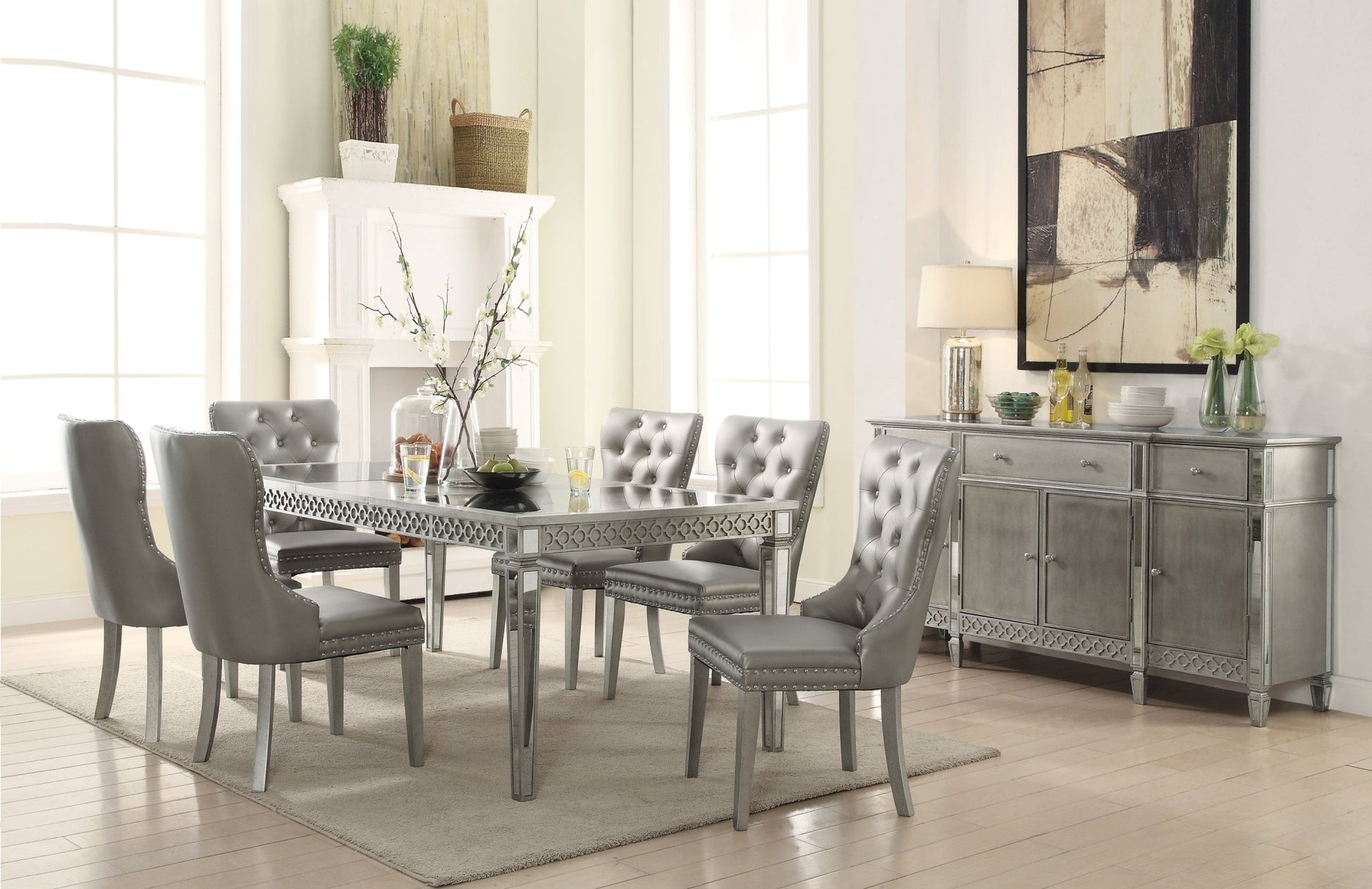 Kacela Champagne Synthetic Leather & Champagne Finish Side Chair (Set of 2) - 1st Choice Furniture Direct