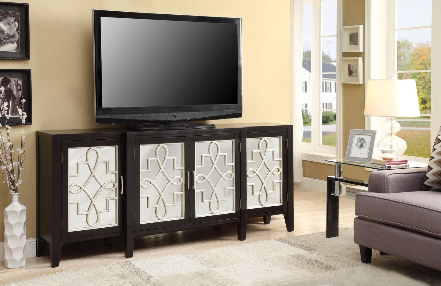Kacia Antique Black Finish Console Cabinet - 1st Choice Furniture Direct