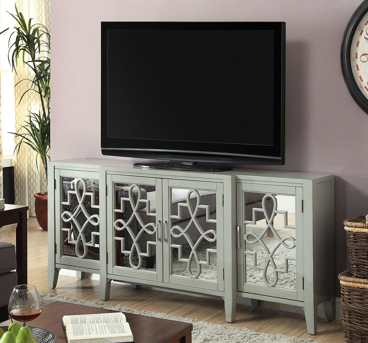 Kacia Antique Gray Finish Console Cabinet - 1st Choice Furniture Direct