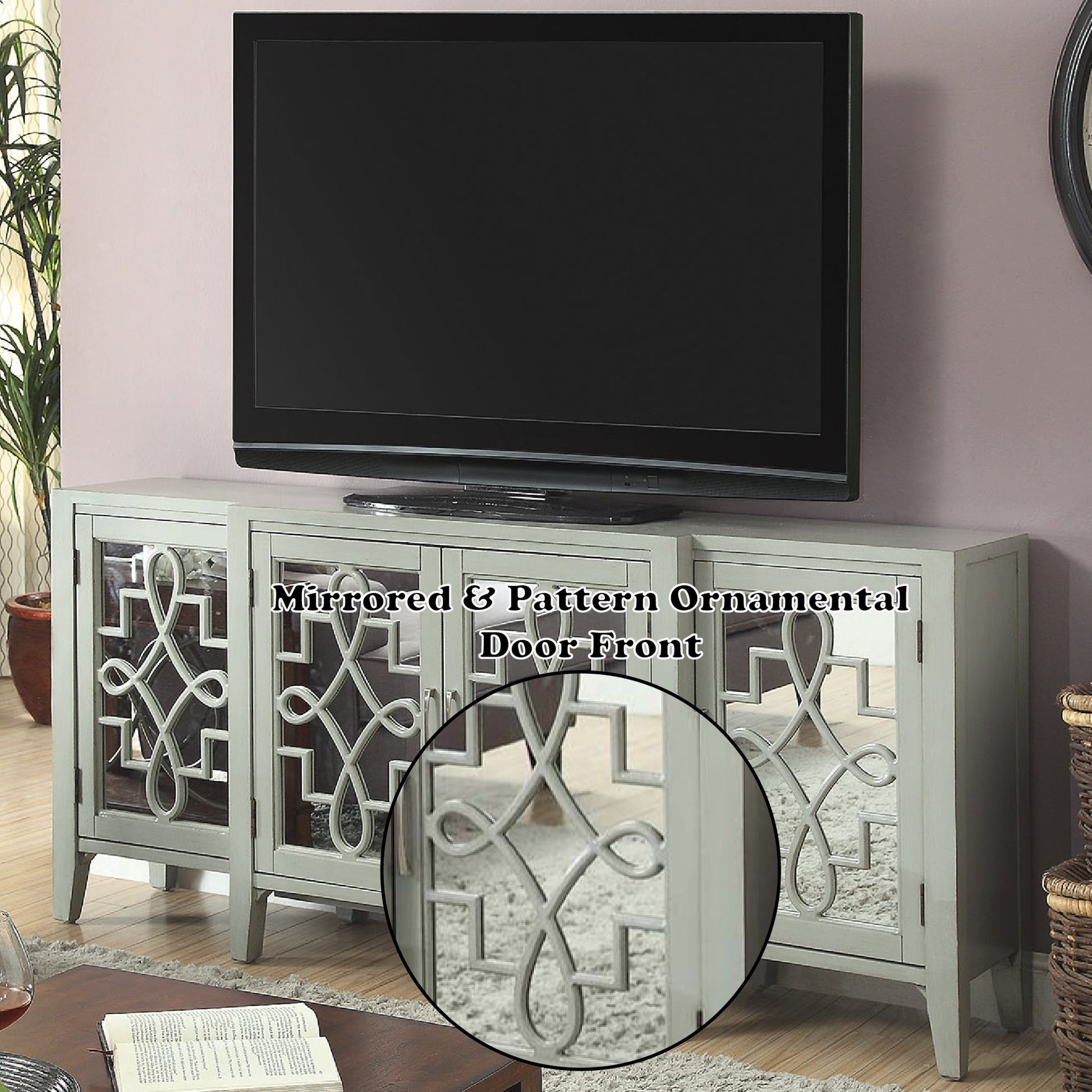 Kacia Antique Gray Finish Console Cabinet - 1st Choice Furniture Direct