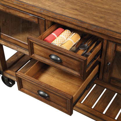 Kadri Distressed Chestnut Finish Kitchen Cart - 1st Choice Furniture Direct