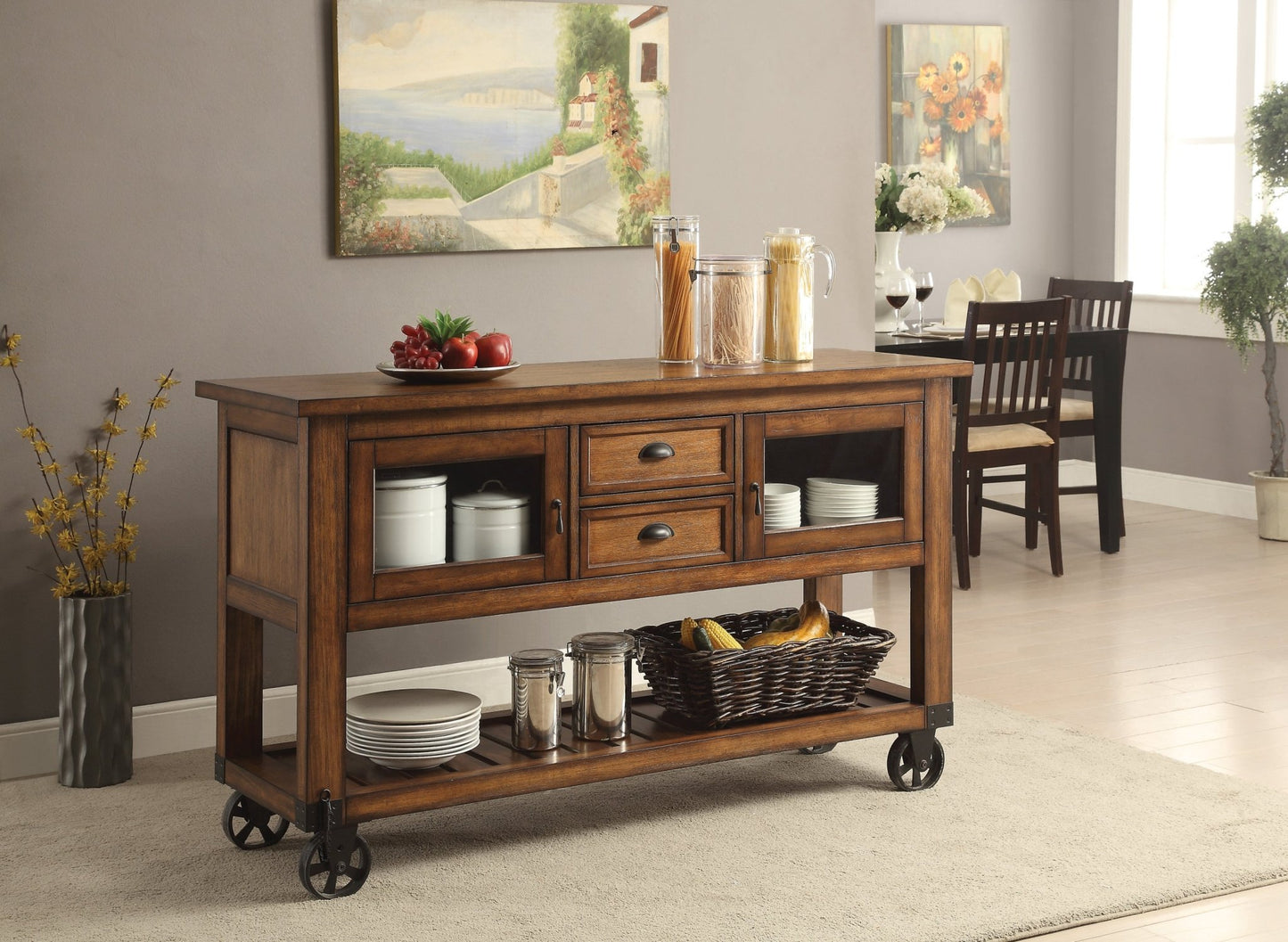 Kadri Distressed Chestnut Finish Kitchen Cart - 1st Choice Furniture Direct