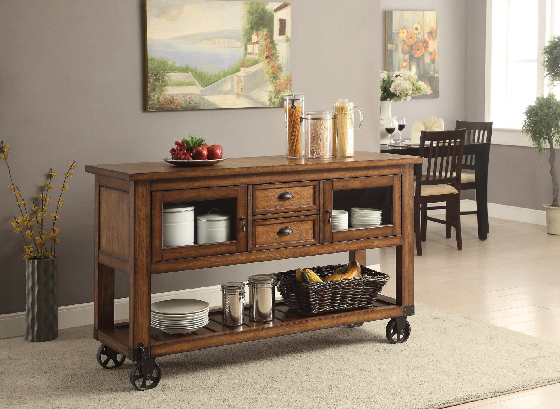 Kadri Distressed Chestnut Finish Kitchen Cart - 1st Choice Furniture Direct