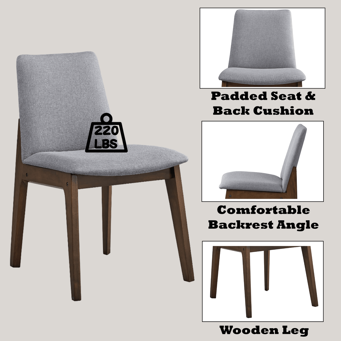 Kaela Light Gray Fabric & Walnut Finish Side Chair(Set of 2) - 1st Choice Furniture Direct