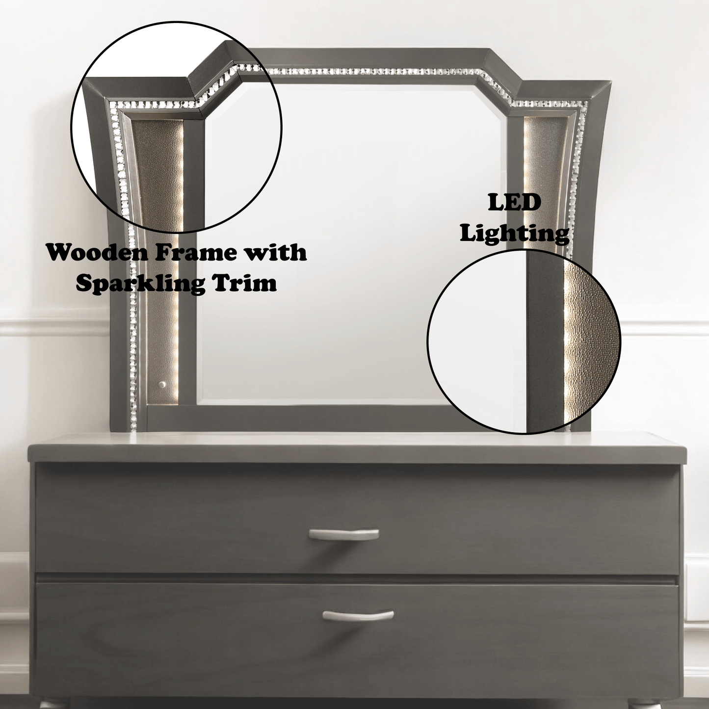 Kaitlyn Metallic Gray Finish Mirror W/Led - 1st Choice Furniture Direct