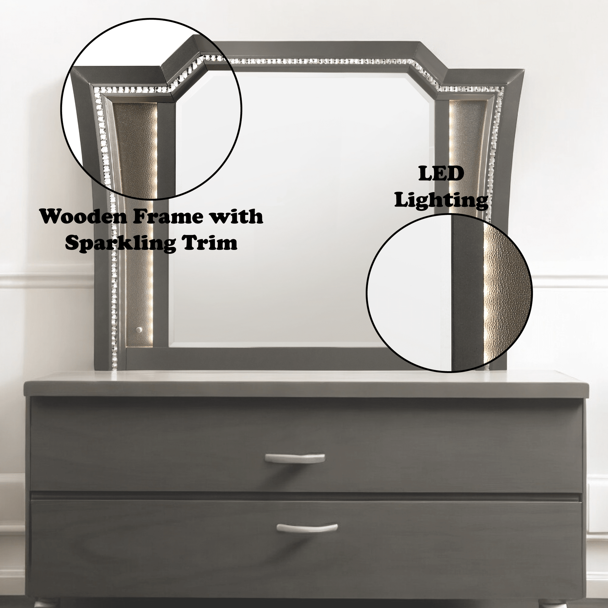 Kaitlyn Metallic Gray Finish Mirror W/Led - 1st Choice Furniture Direct