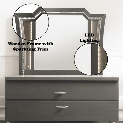 Kaitlyn Metallic Gray Finish Mirror W/Led - 1st Choice Furniture Direct