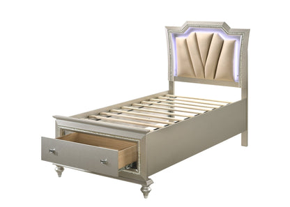 Kaitlyn Synthetic Leather & Champagne Finish Full Bed W/Led & Storage - 1st Choice Furniture Direct