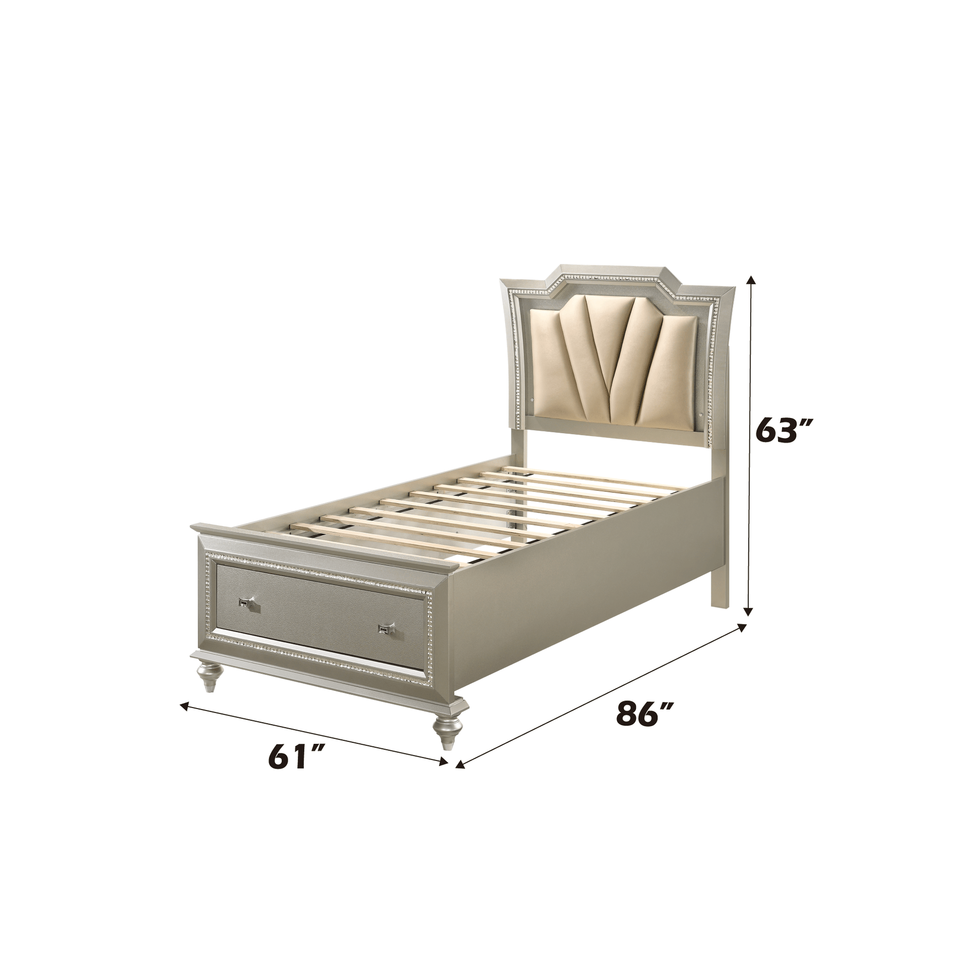 Kaitlyn Synthetic Leather & Champagne Finish Full Bed W/Led & Storage - 1st Choice Furniture Direct