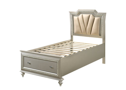 Kaitlyn Synthetic Leather & Champagne Finish Full Bed W/Led & Storage - 1st Choice Furniture Direct