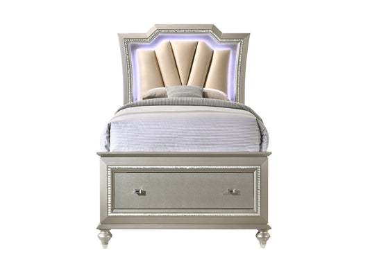 Kaitlyn Synthetic Leather & Champagne Finish Full Bed W/Led & Storage - 1st Choice Furniture Direct
