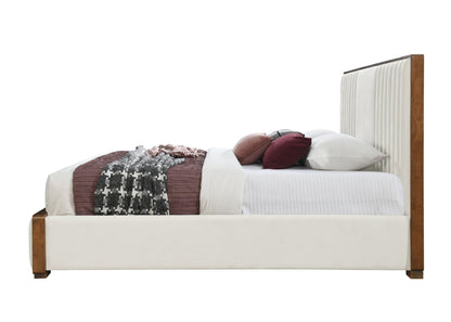 Kaleea Beige Chenille & Walnut Finish EK Bed - 1st Choice Furniture Direct