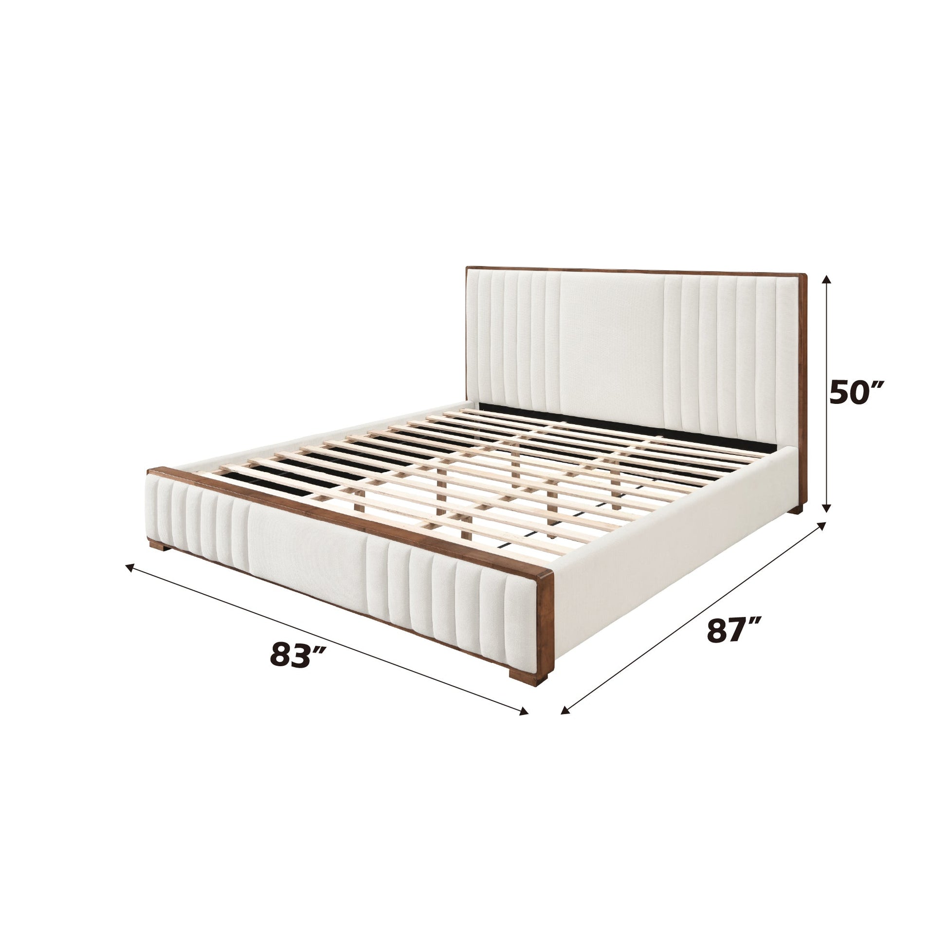 Kaleea Beige Chenille & Walnut Finish EK Bed - 1st Choice Furniture Direct