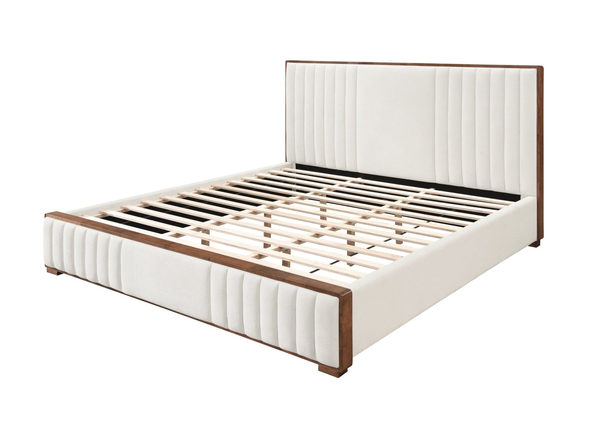 Kaleea Beige Chenille & Walnut Finish Queen Bed - 1st Choice Furniture Direct