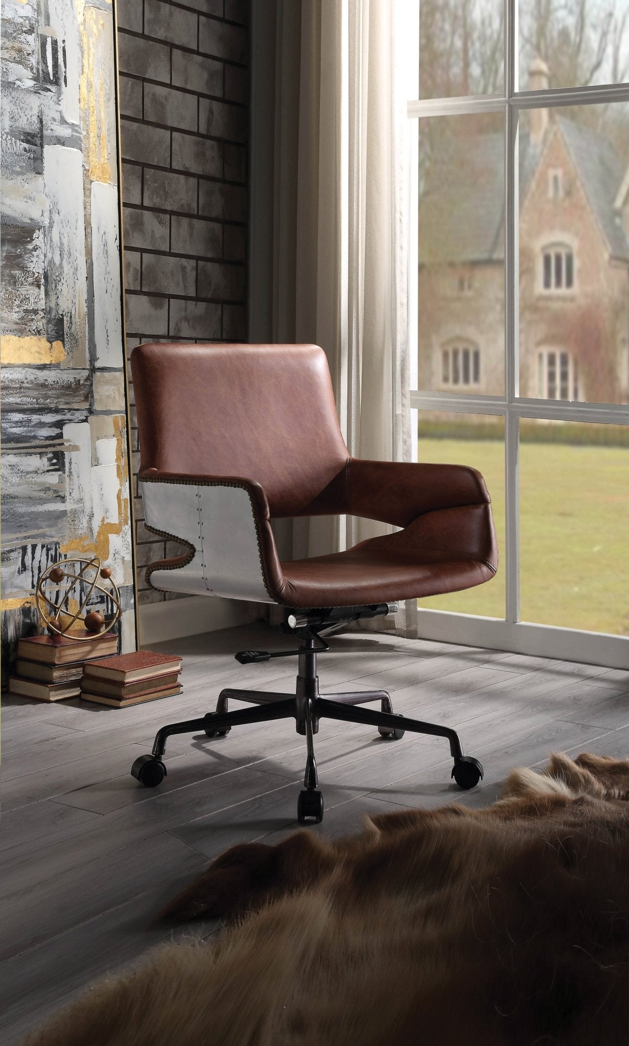 Kamau Vintage Cocoa Top Grain Leather Office Chair - 1st Choice Furniture Direct