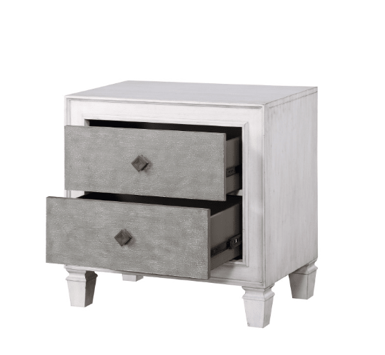 Katia Rustic Gray & Weathered White Finish Night Stand - 1st Choice Furniture Direct