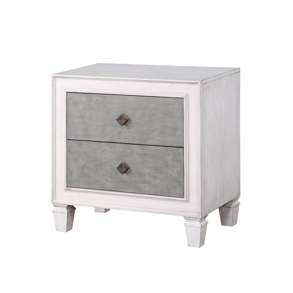 Katia Rustic Gray & Weathered White Finish Night Stand - 1st Choice Furniture Direct