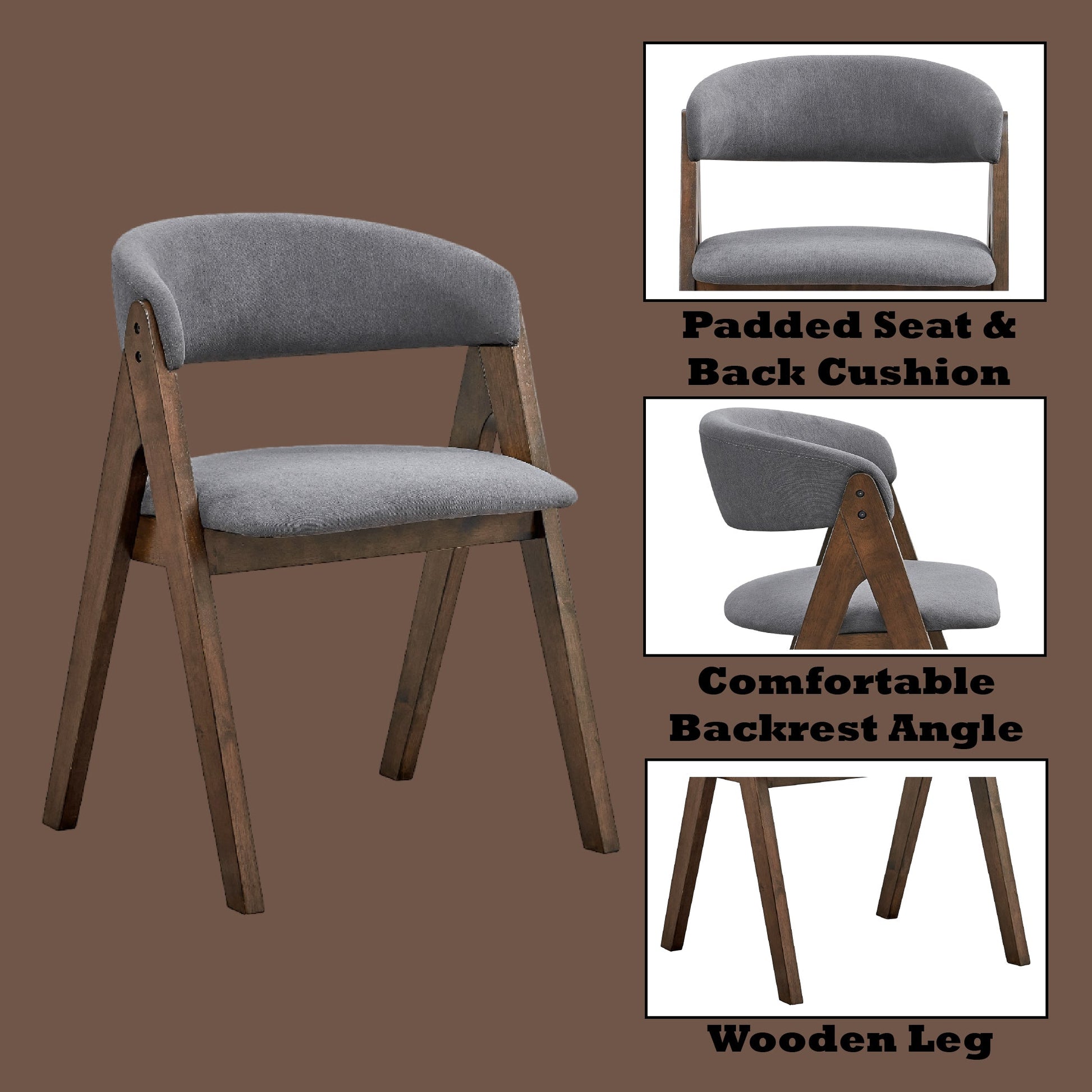 Keiki Gray Fabric & Walnut Finish Side Chair (Set of 2) - 1st Choice Furniture Direct