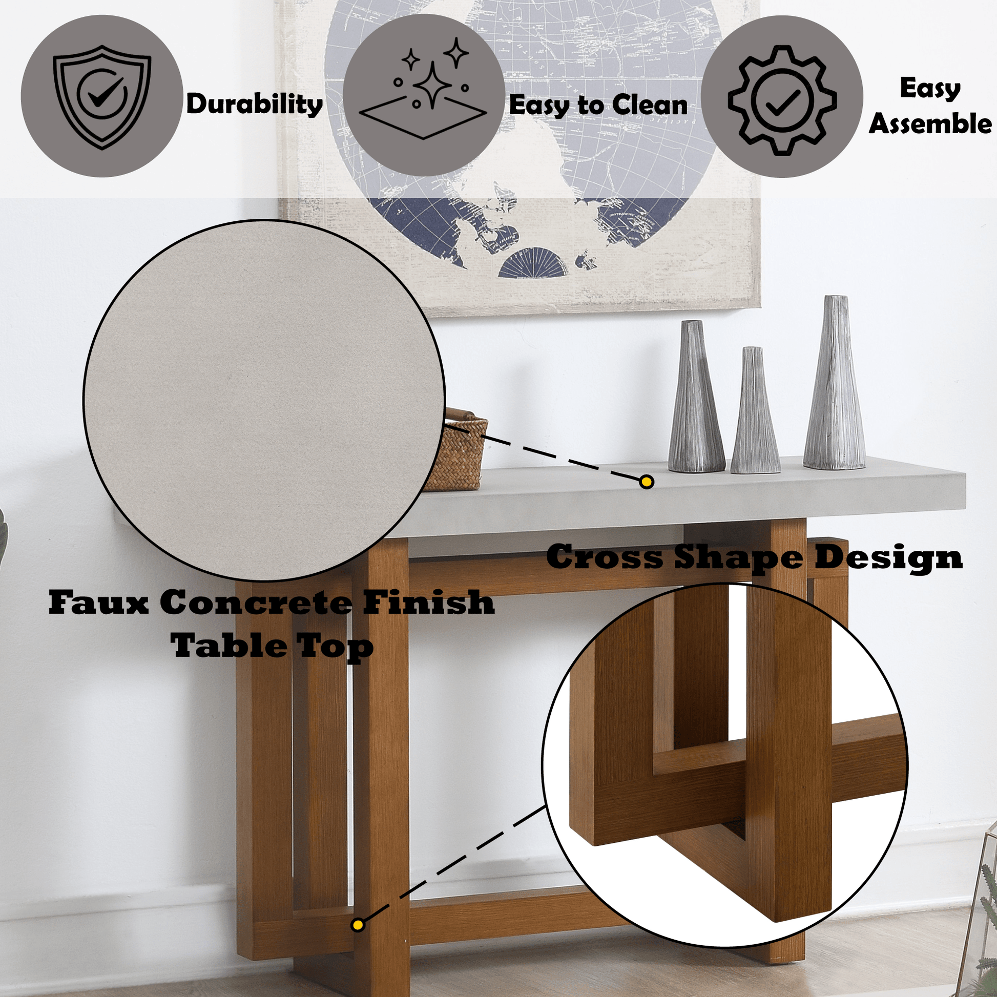 Keven Faux Concrete Top & Walnut Finish Sofa Table - 1st Choice Furniture Direct