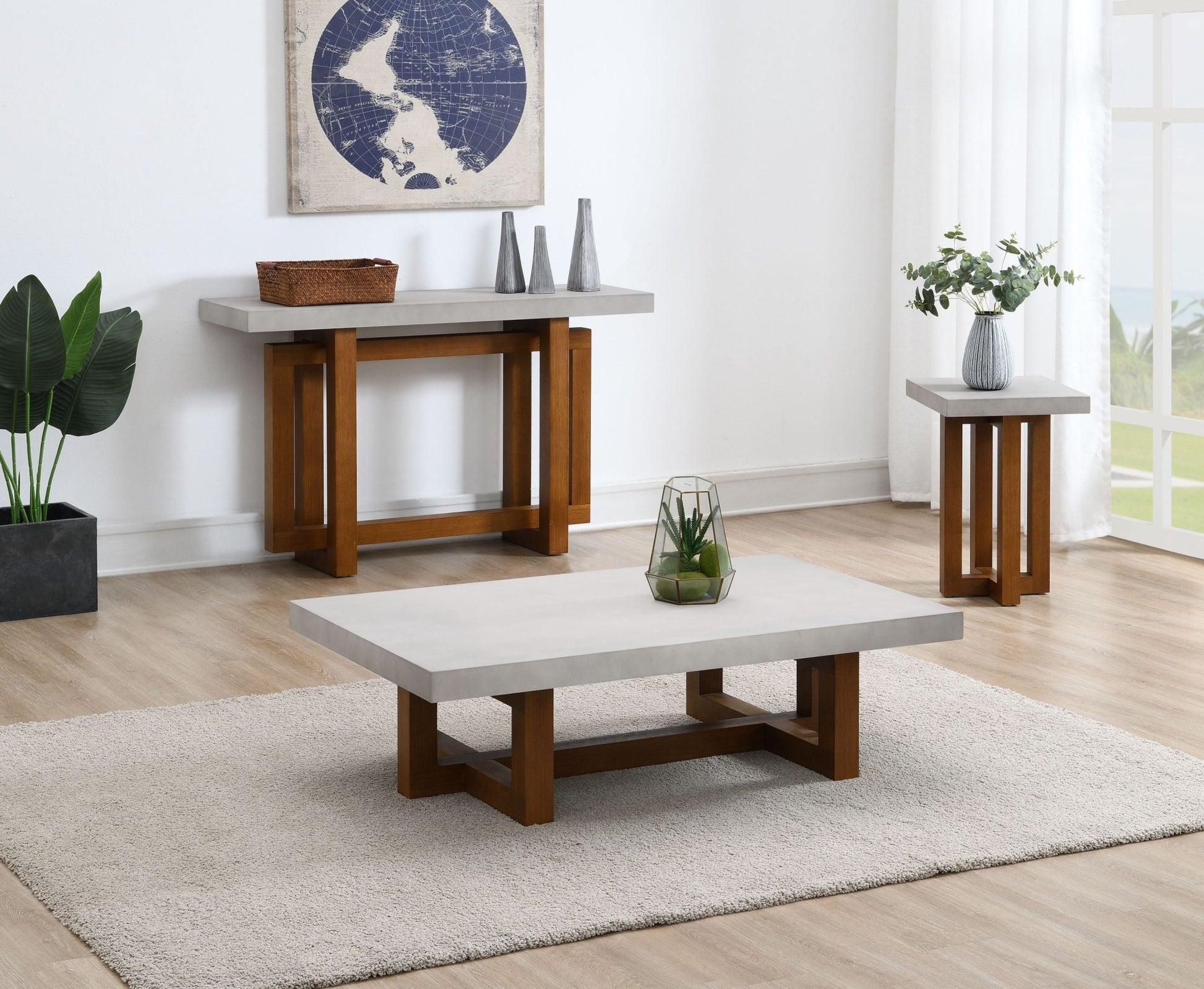 Keven Faux Concrete Top & Walnut Finish Sofa Table - 1st Choice Furniture Direct